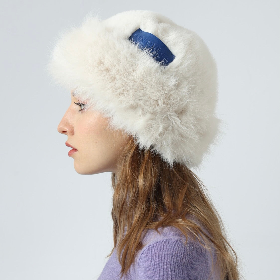 Faux Fur Premium Blue Leather Label Trimmed Winter Hat