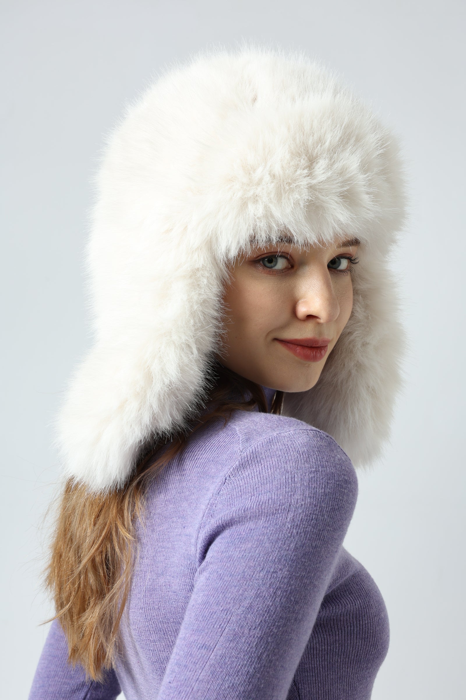 Faux Fur Thick Warm Headband Winter Fluffy Trapper Hat with Ear Flaps