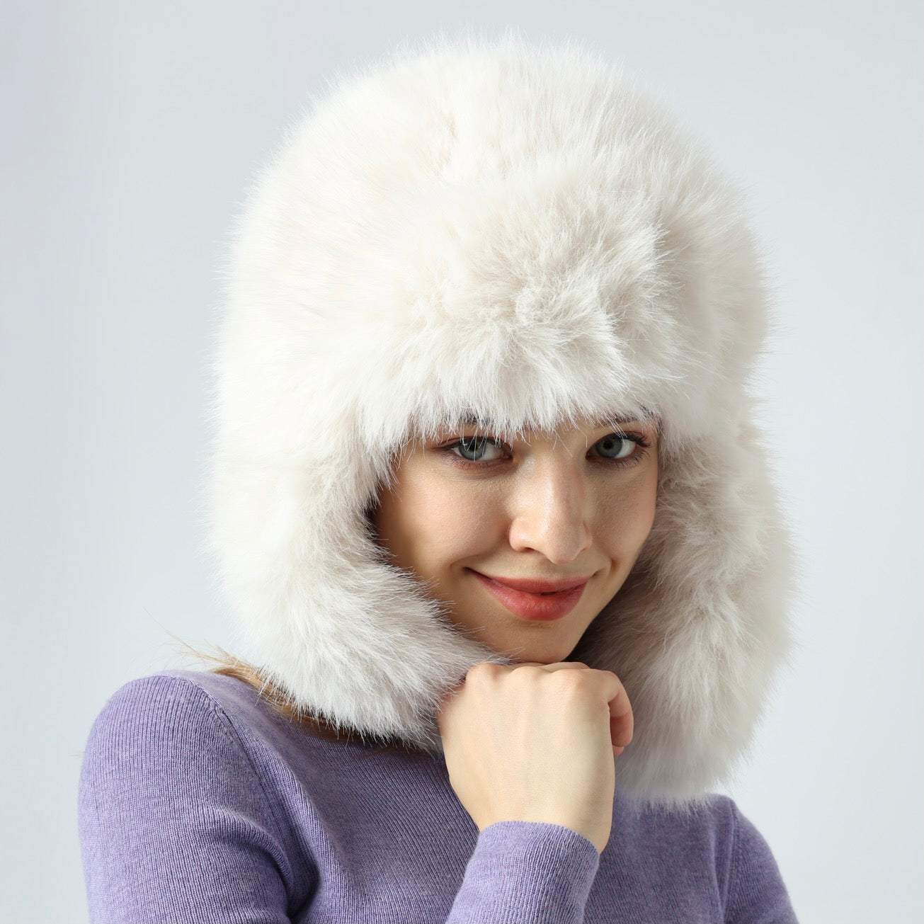 Faux Fur Thick Warm Headband Winter Fluffy Trapper Hat with Ear Flaps