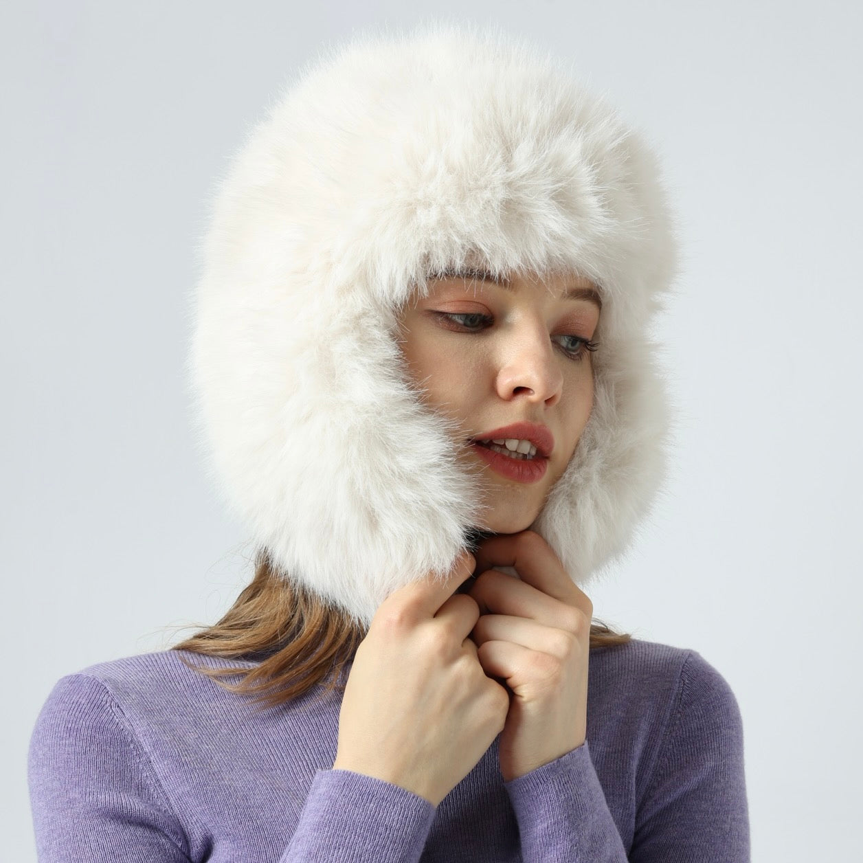 Faux Fur Thick Warm Headband Winter Fluffy Trapper Hat with Ear Flaps