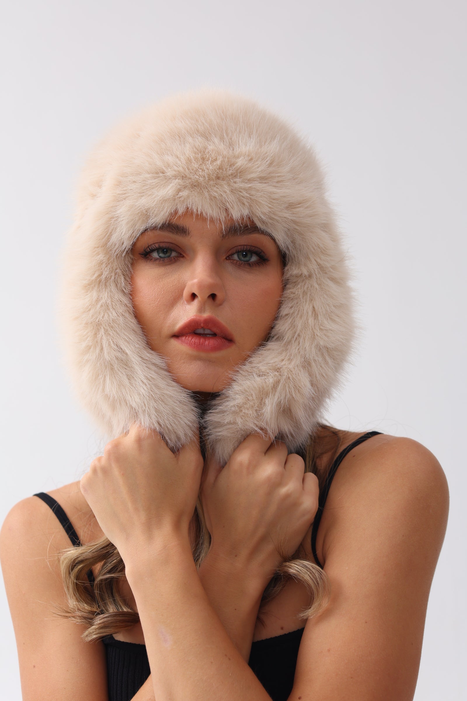 Faux Fur Thick Warm Headband Winter Fluffy Trapper Hat with Ear Flaps
