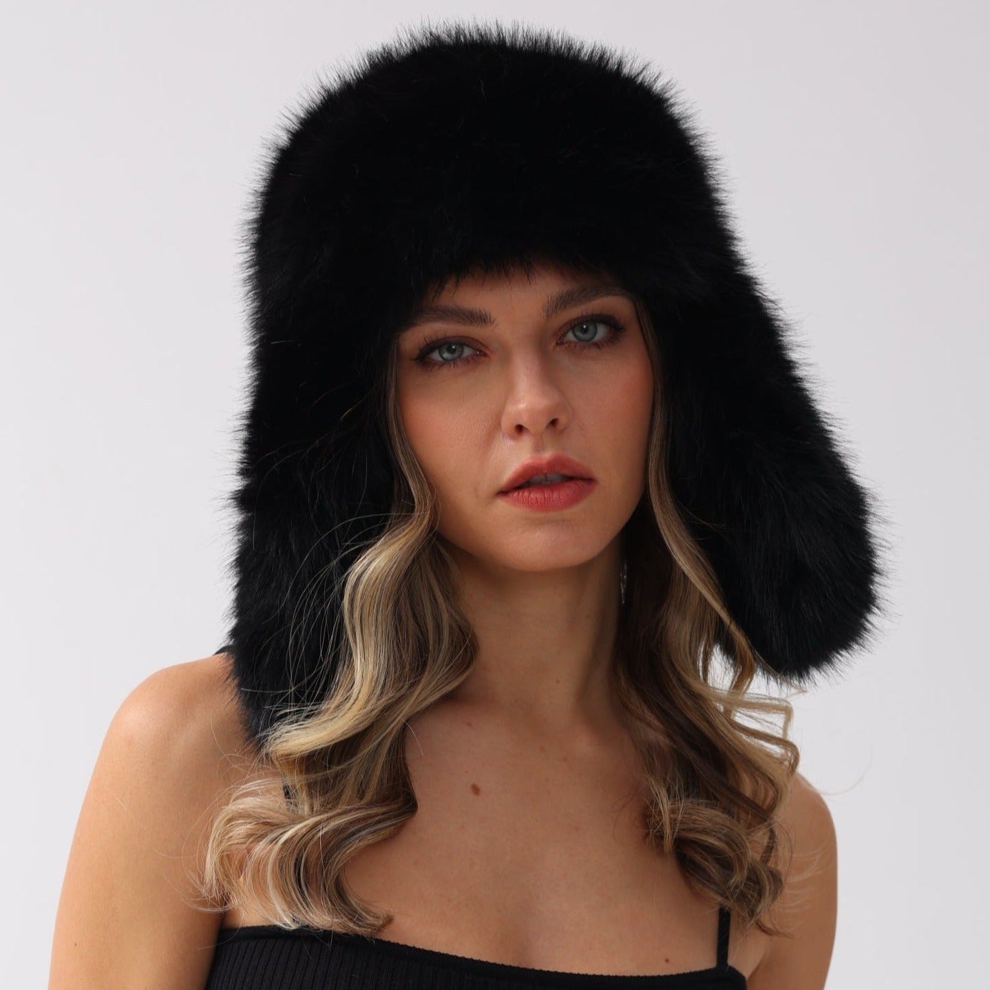 Faux Fur Thick Warm Headband Winter Fluffy Trapper Hat with Ear Flaps