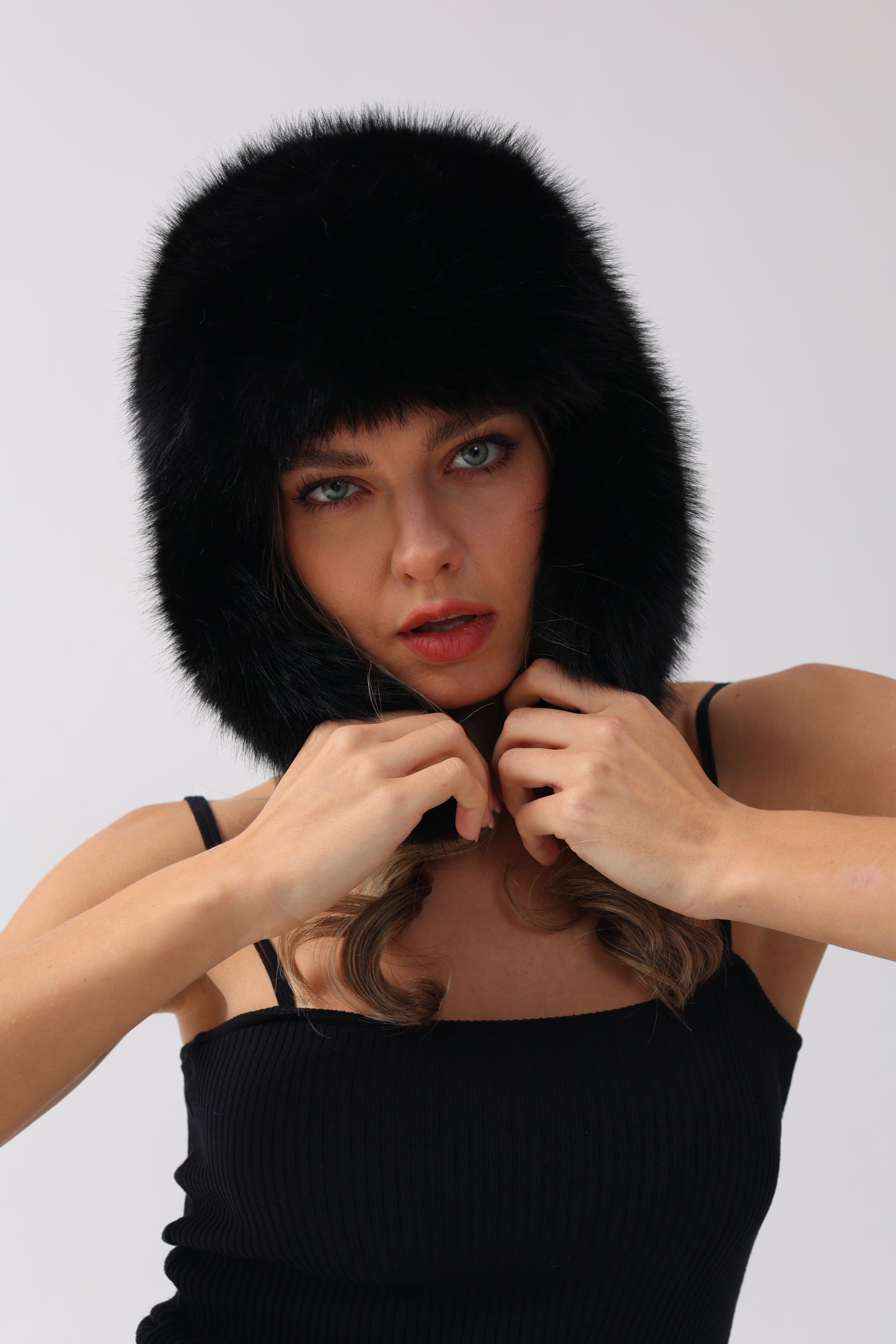 Faux Fur Thick Warm Headband Winter Fluffy Trapper Hat with Ear Flaps