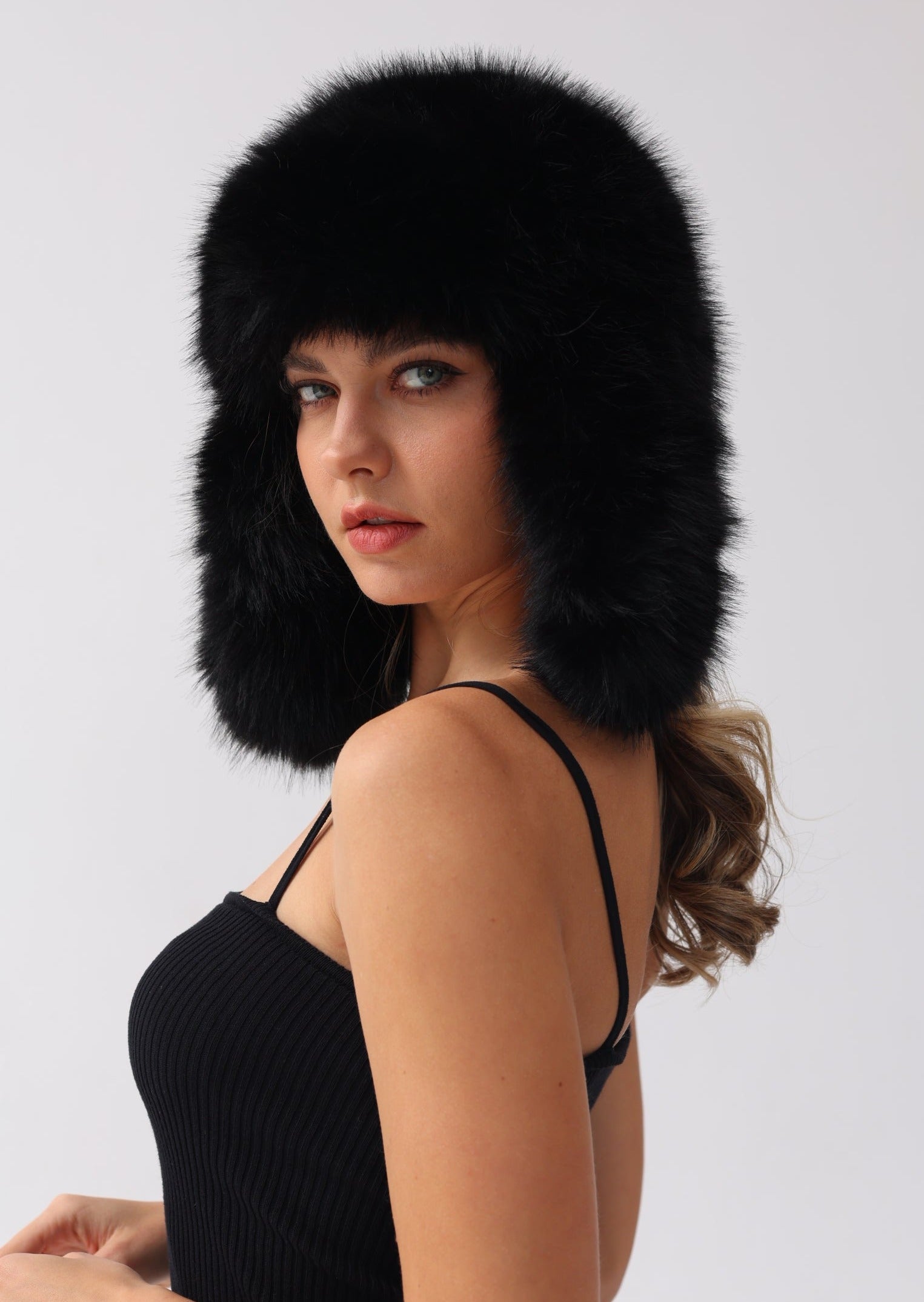 Faux Fur Thick Warm Headband Winter Fluffy Trapper Hat with Ear Flaps