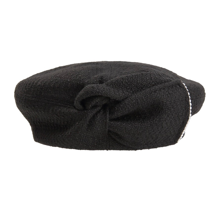 Small Pearl Embellished Bow-knot Black Beret Hats