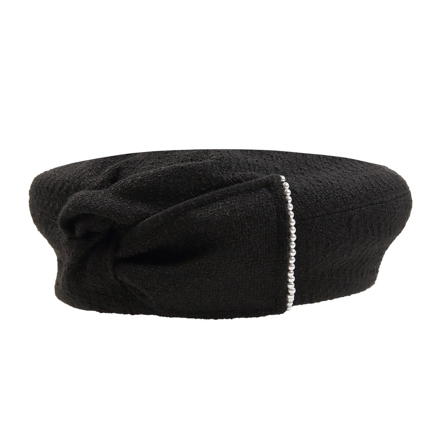Small Pearl Embellished Bow-knot Black Beret Hats