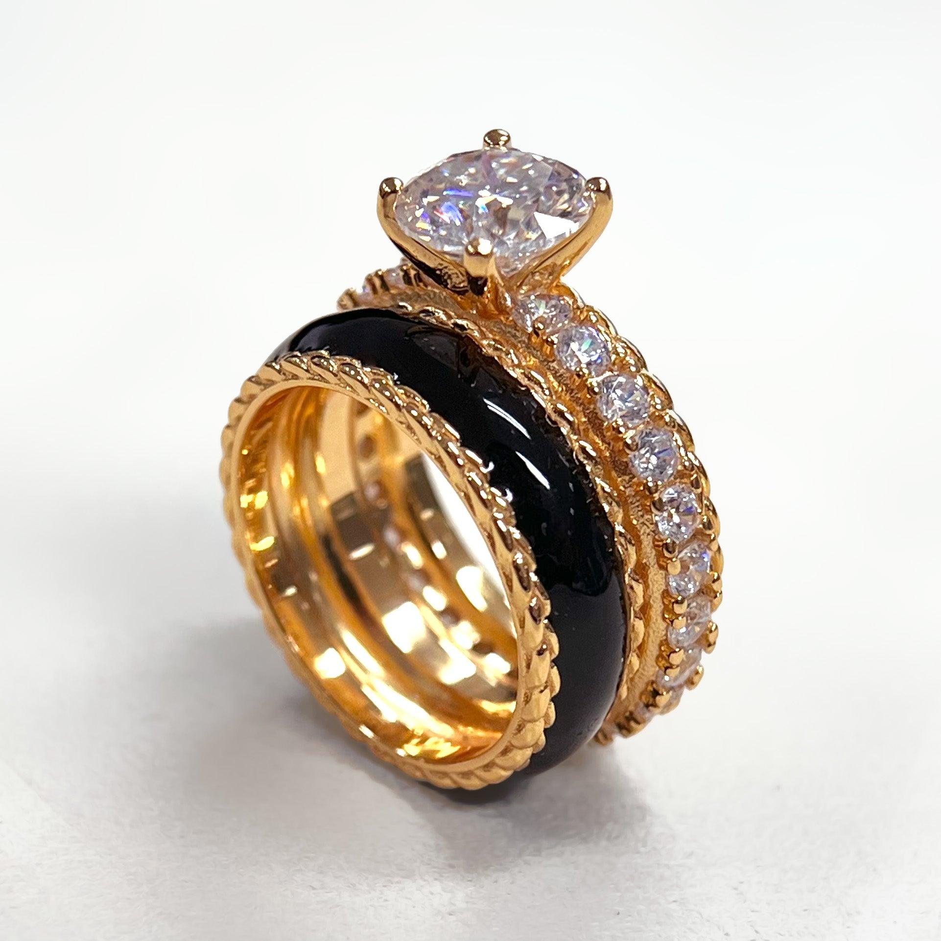 18K Gold Plated 2ct Moissanite Enamel Retro Ring - Uniqvibe