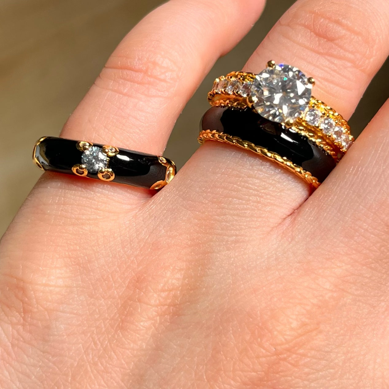 18K Gold Plated 2ct Moissanite Enamel Retro Ring - Uniqvibe