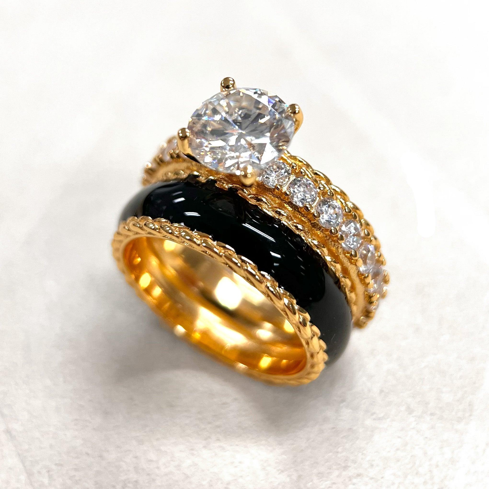 18K Gold Plated 2ct Moissanite Enamel Retro Ring - Uniqvibe