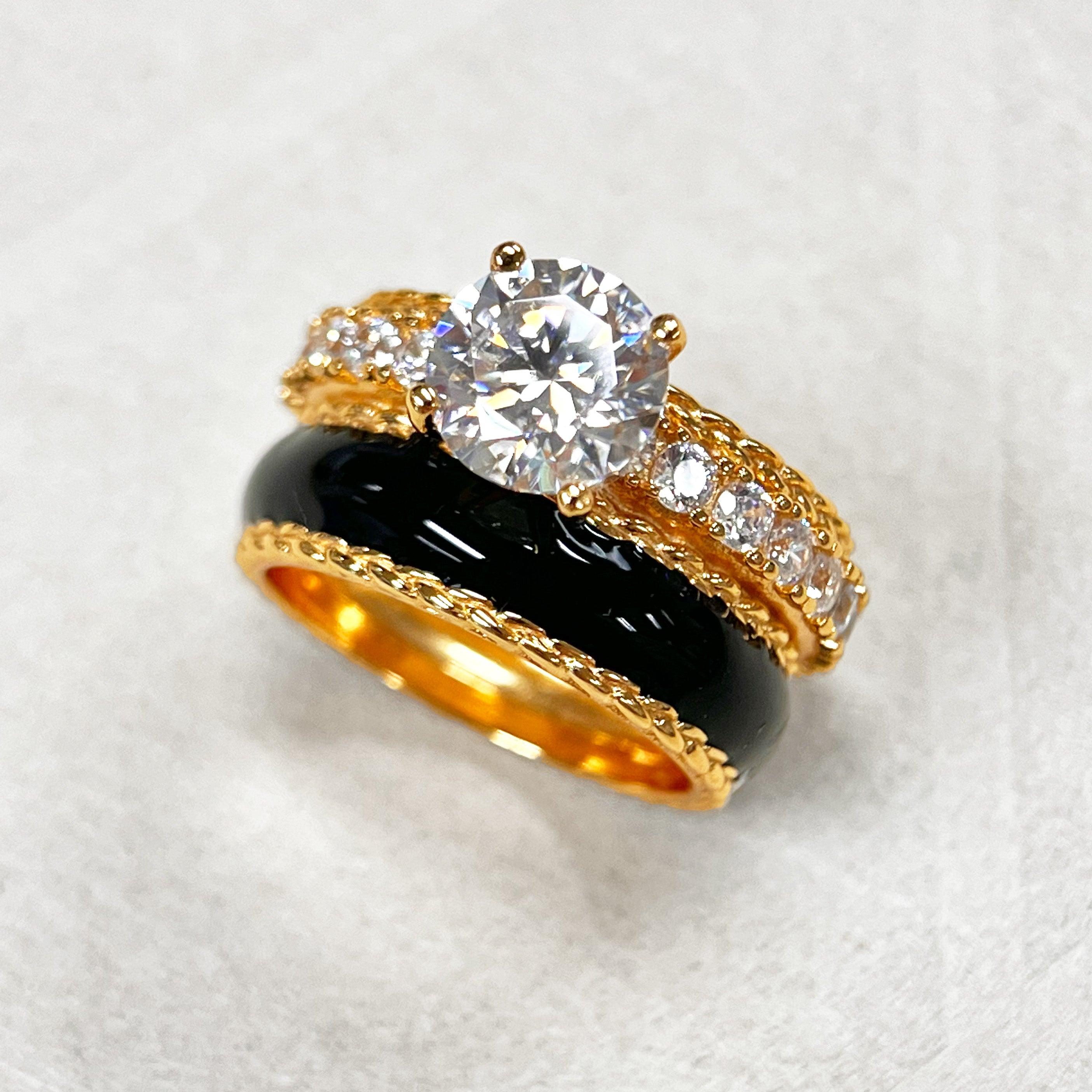 18K Gold Plated 2ct Moissanite Enamel Retro Ring - Uniqvibe