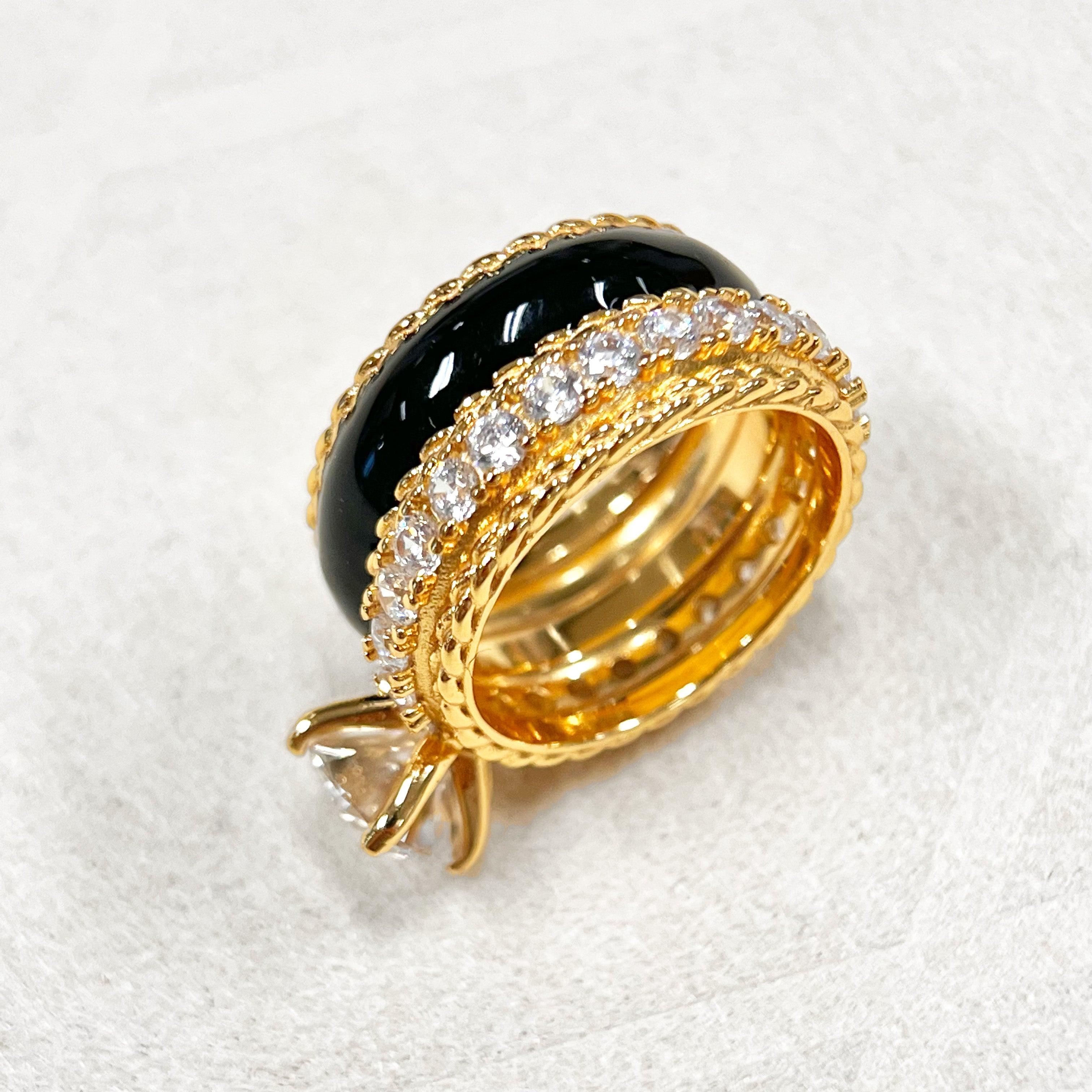 18K Gold Plated 2ct Moissanite Enamel Retro Ring - Uniqvibe