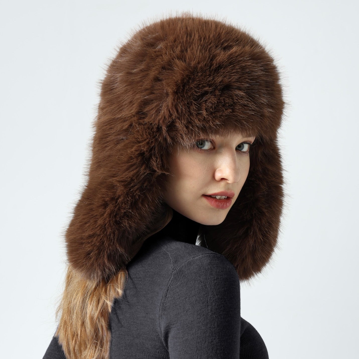 Faux Fur Thick Warm Headband Winter Fluffy Trapper Hat with Ear Flaps