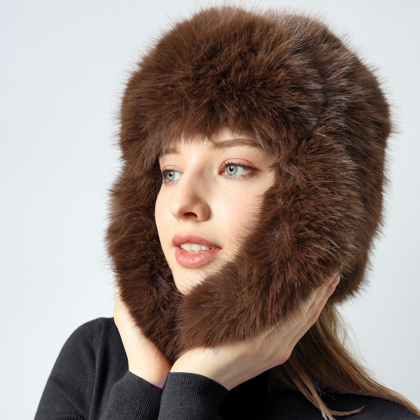 Faux Fur Thick Warm Headband Winter Fluffy Trapper Hat with Ear Flaps