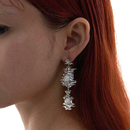 Mother of Pearl Liquid Metal Earrings
