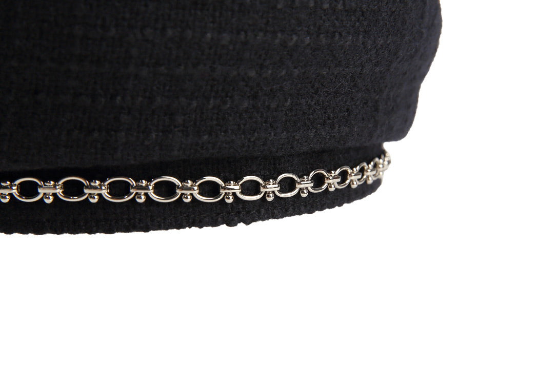Wool Tweed Metal Chain Detail Beret Hats