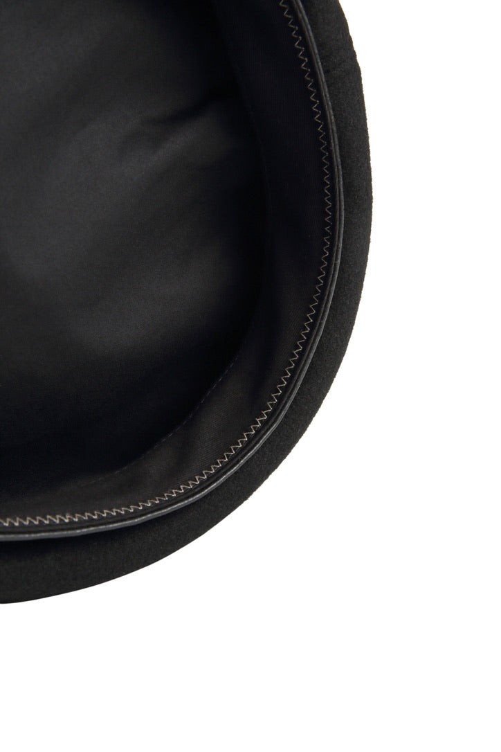 Metal Buckle Detail Leather-trimmed Beret Hats