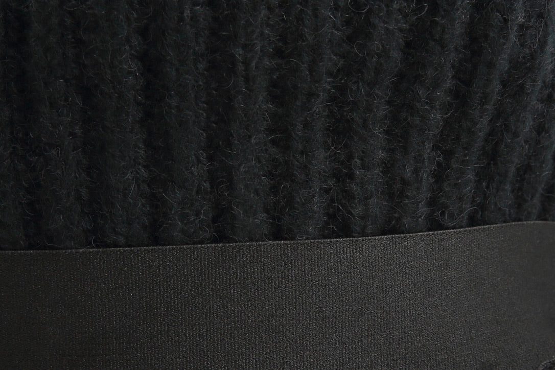 Black Wool Paneled Leather Baker Boy Cap