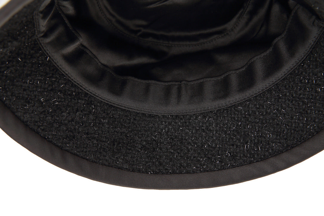 Wool Tweed Paneled Satin Bucket Hats