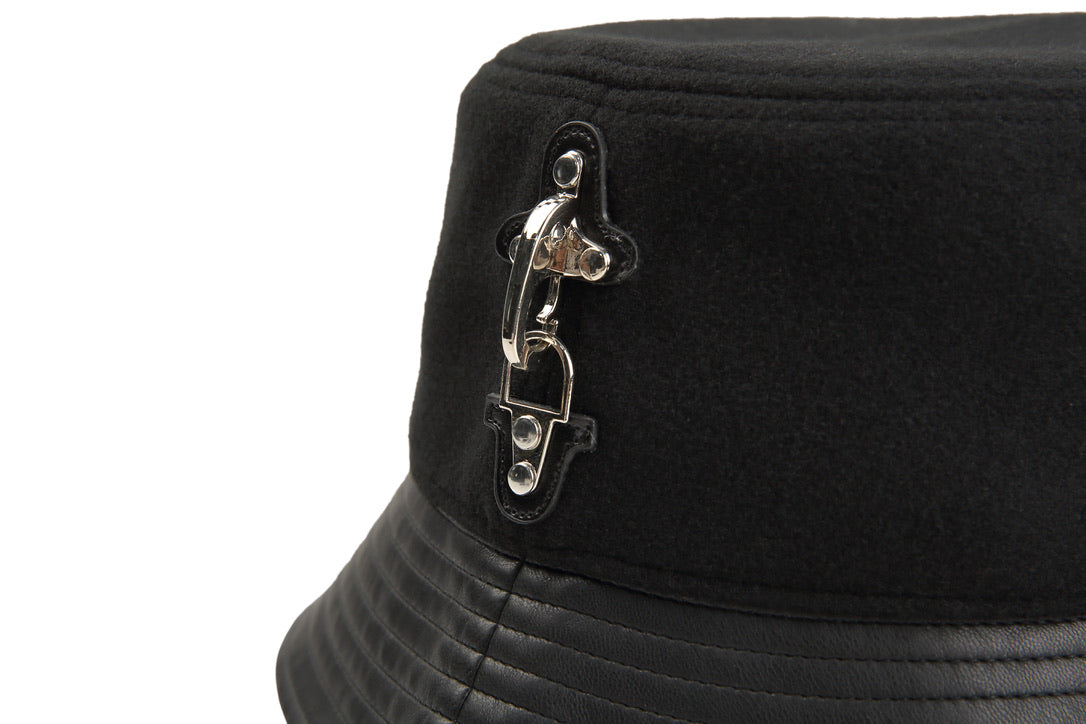 Metal Buckle Detail Leather-trimmed Bucket Hats