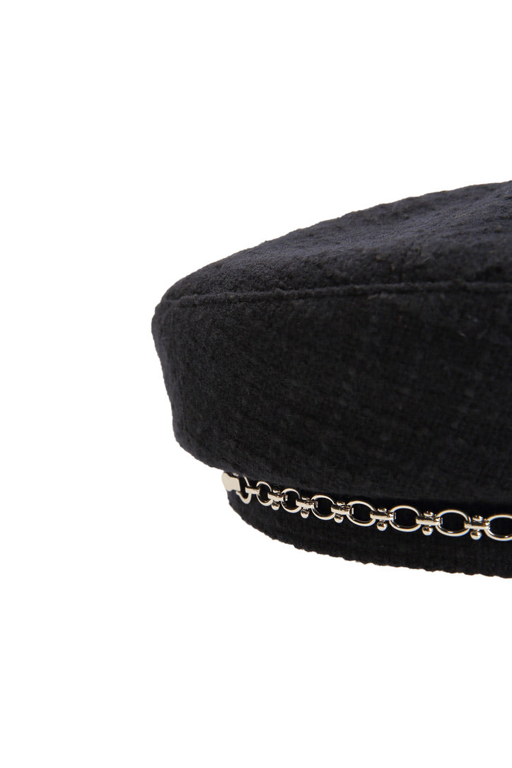 Wool Tweed Metal Chain Detail Beret Hats