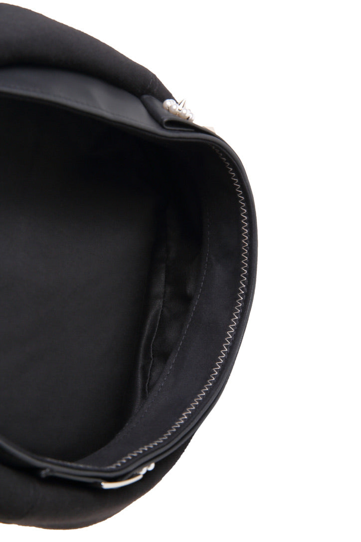 Pearl Beaded Flowers & Studs Paneled Leather Beret Hats