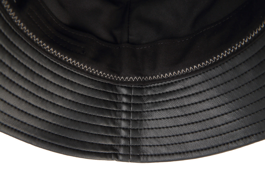 Metal Buckle Detail Leather-trimmed Bucket Hats