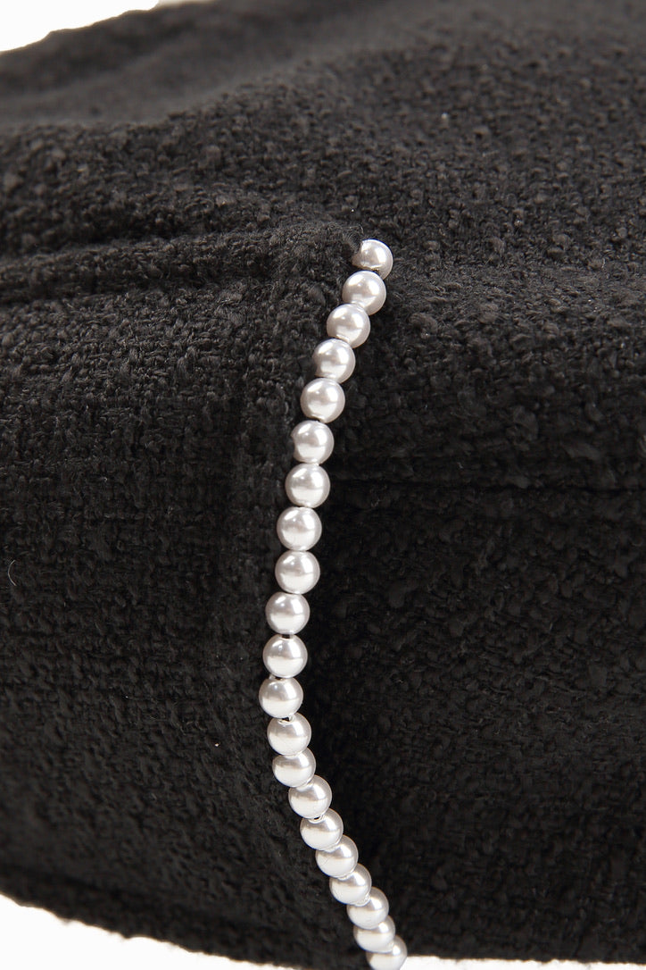 Small Pearl Embellished Bow-knot Black Beret Hats