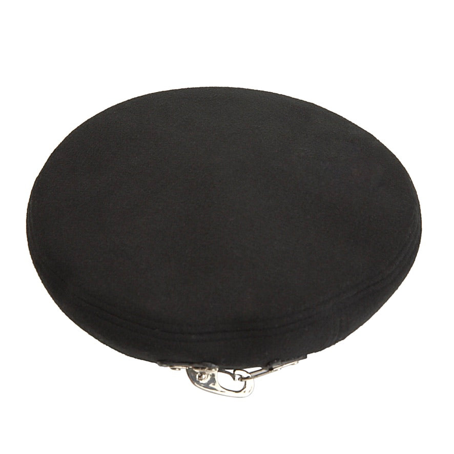 Metal Buckle Detail Leather-trimmed Beret Hats