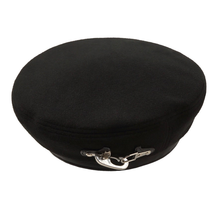 Metal Buckle Detail Leather-trimmed Beret Hats
