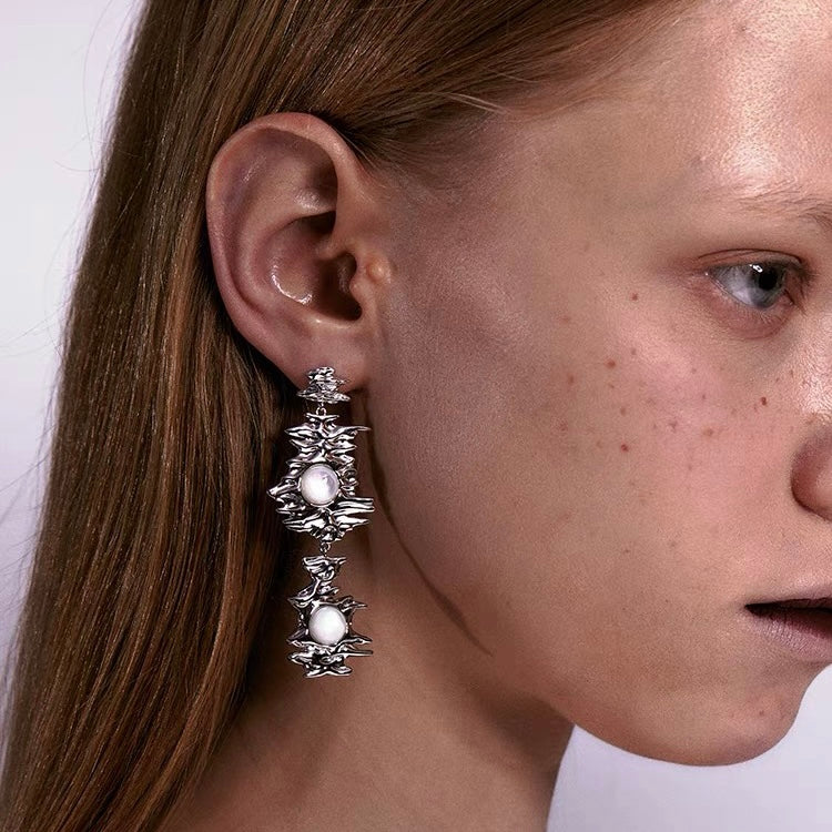 Mother of Pearl Liquid Metal Earrings