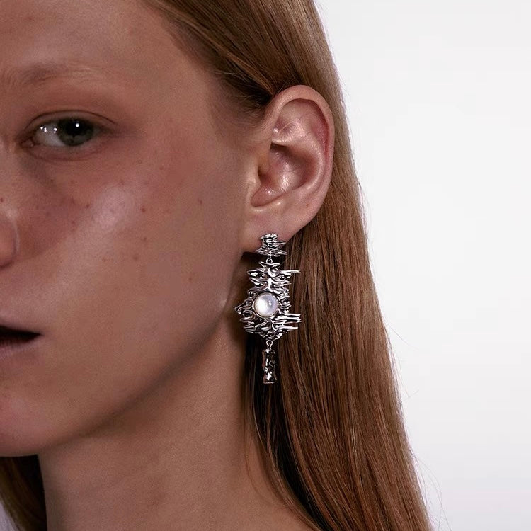 Mother of Pearl Liquid Metal Earrings
