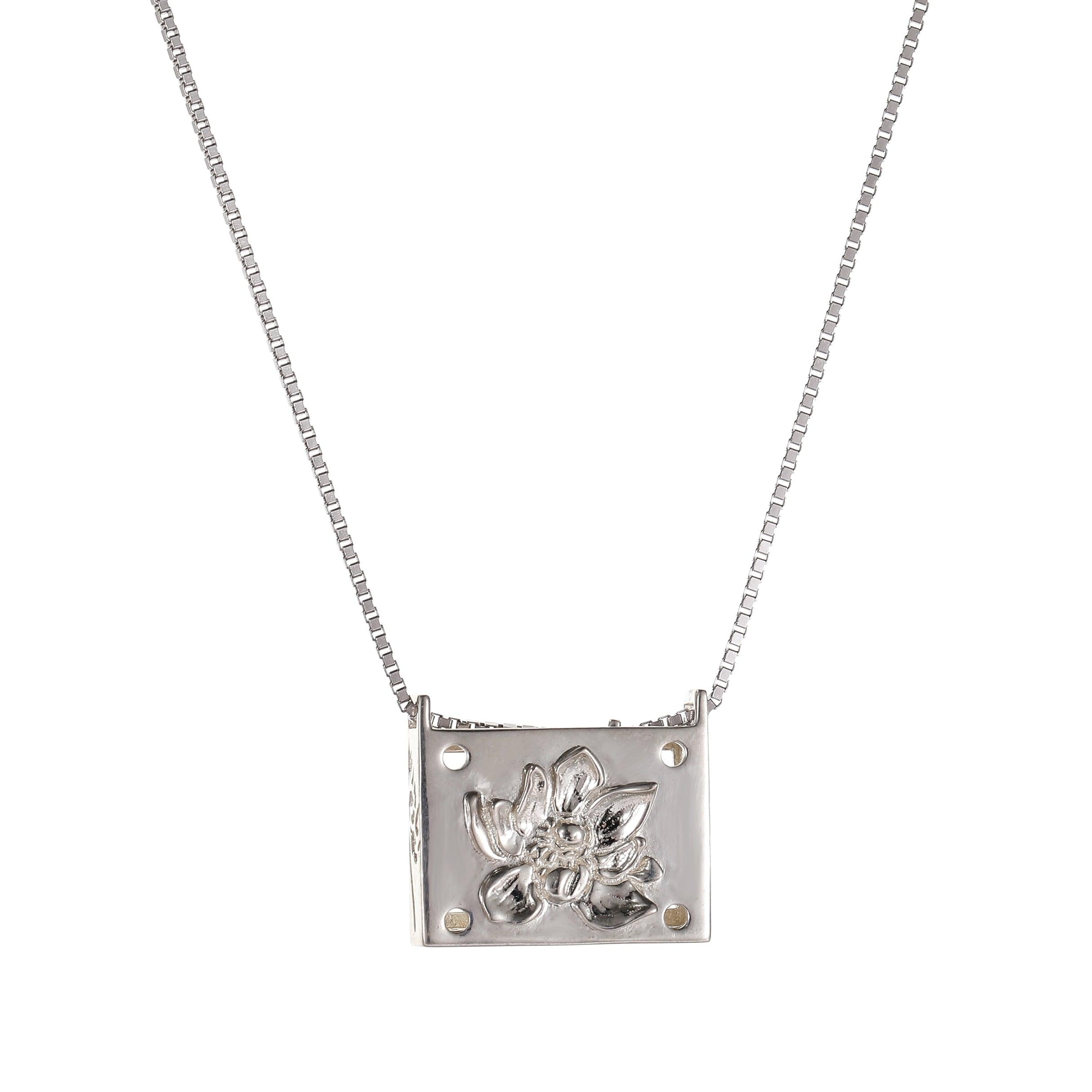 A Flower Hide In The Flower Box Silver Necklace - Uniqvibe