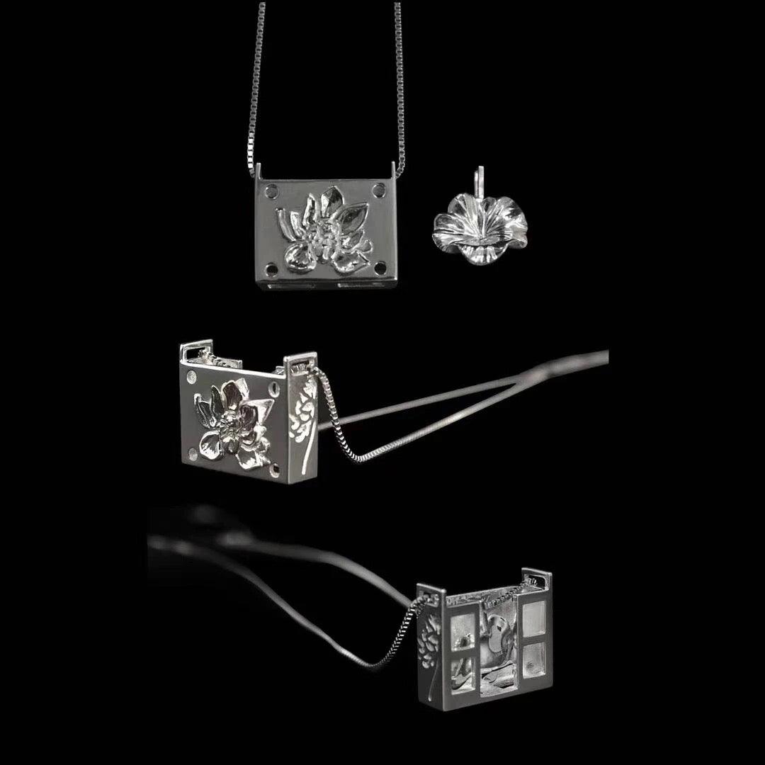 A Flower Hide In The Flower Box Silver Necklace - Uniqvibe
