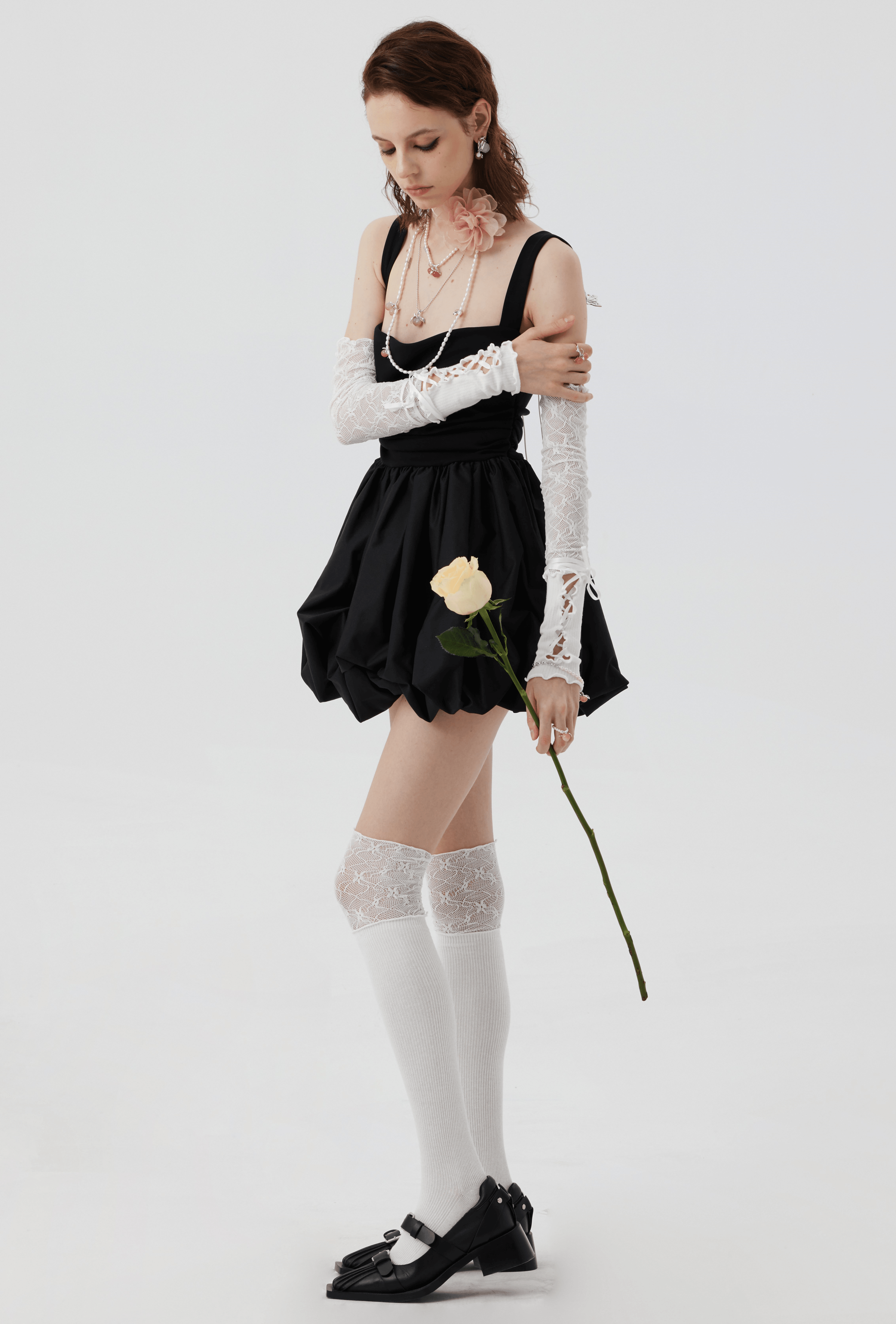 Ballet Lace Cotton Patchwork Stockings White/Black - Uniqvibe