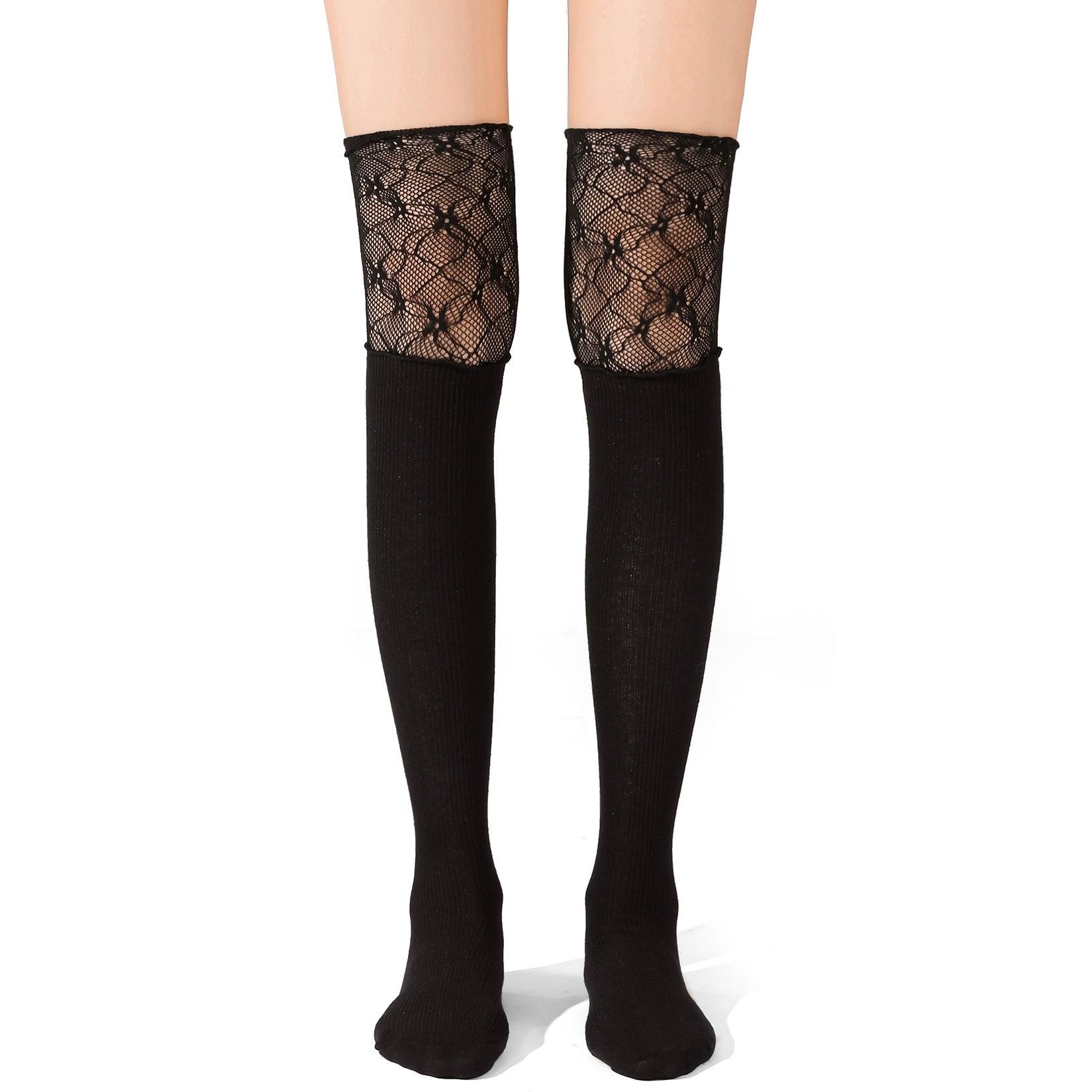 Ballet Lace Cotton Patchwork Stockings White/Black - Uniqvibe