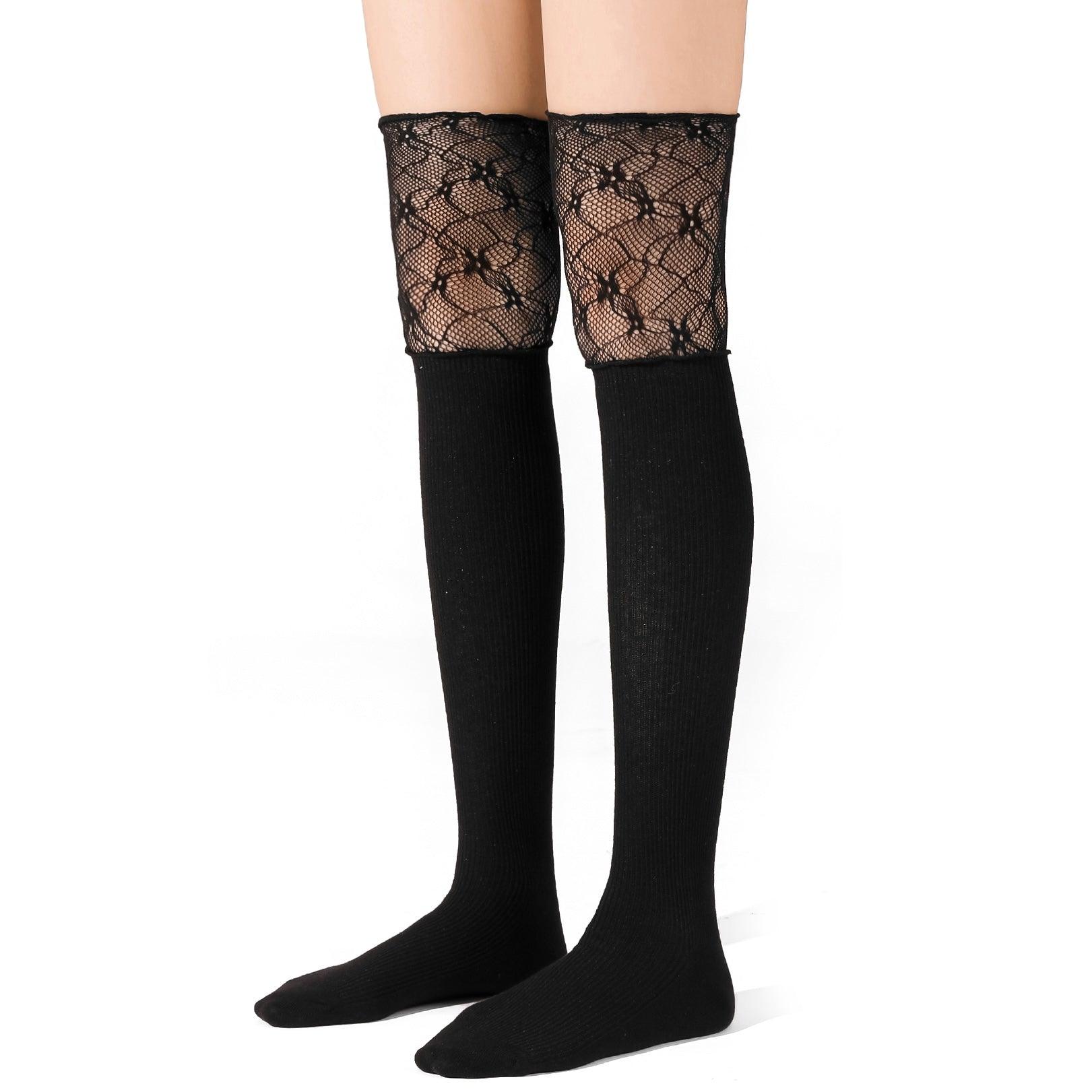 Ballet Lace Cotton Patchwork Stockings White/Black - Uniqvibe