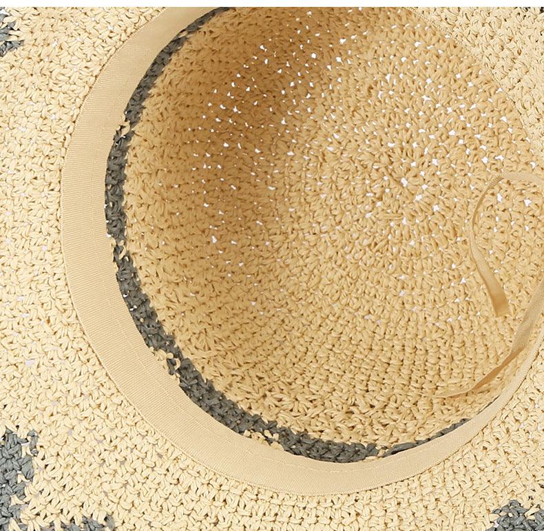 Beige Grey Triangle Straw Bucket Beach Hat - Uniqvibe