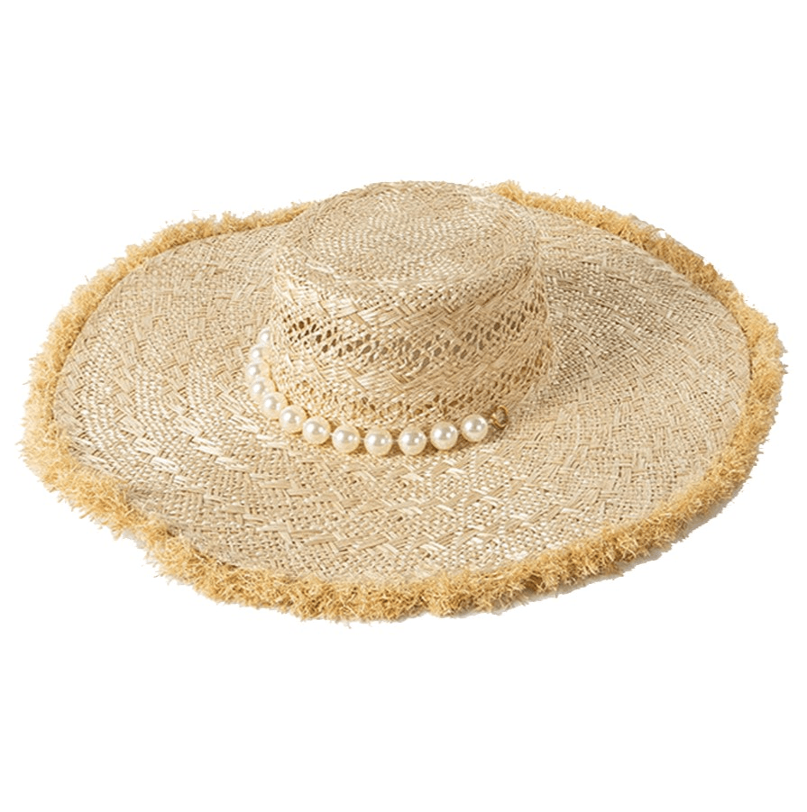 Beige Pearl Sanding Strappy Beach Hat Straw Hat - Uniqvibe