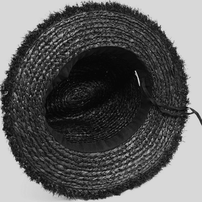 Beige/Black Pearl Beach Hat Straw Bucket Hat - Uniqvibe