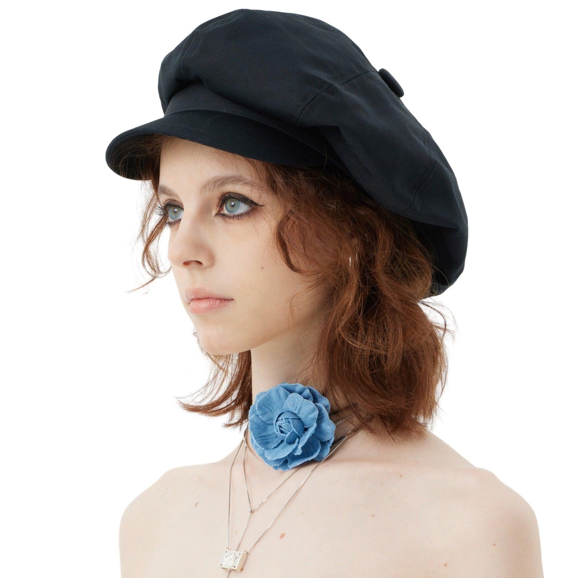 Black Canvas Octagonal Cloud Beret Hat - Uniqvibe