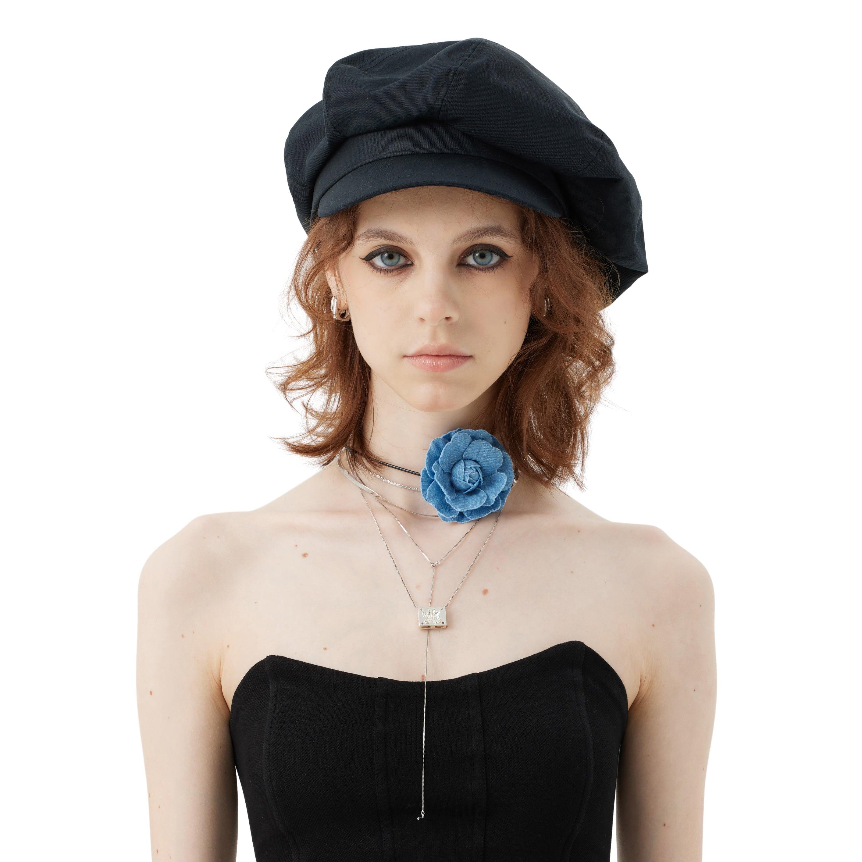 Black Canvas Octagonal Cloud Beret Hat - Uniqvibe