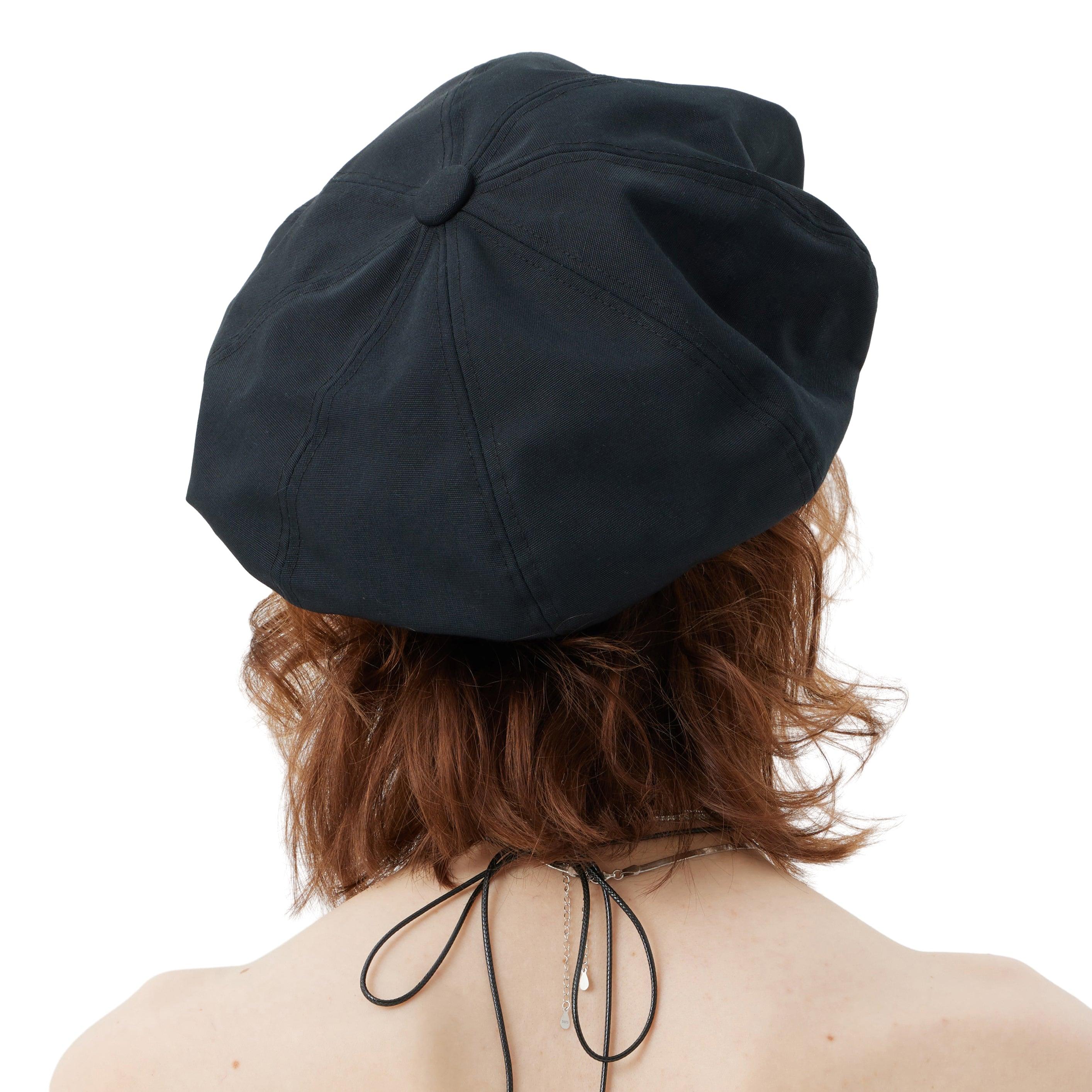 Black Canvas Octagonal Cloud Beret Hat - Uniqvibe