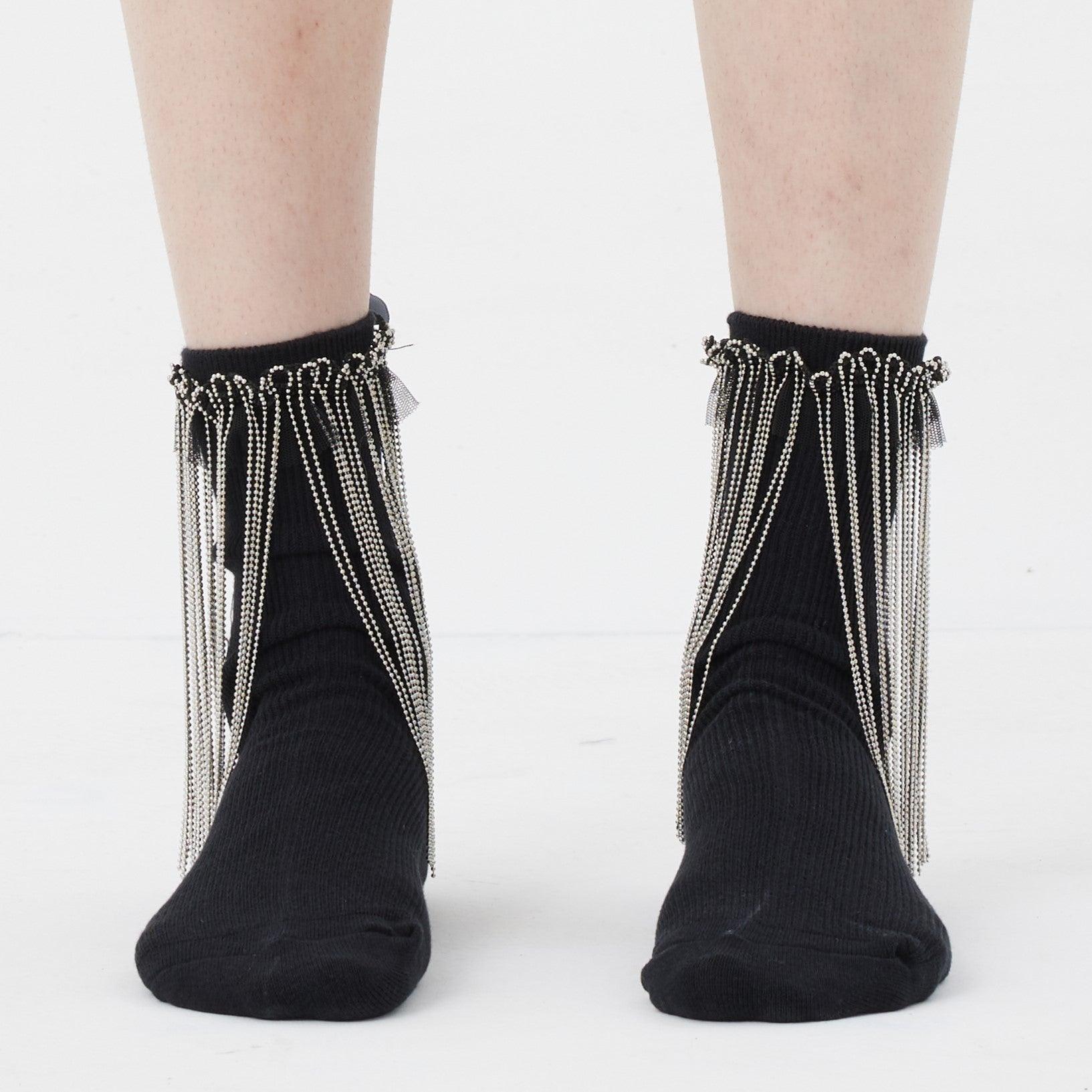 Black Cool Girl Metal Tassel socks - Uniqvibe