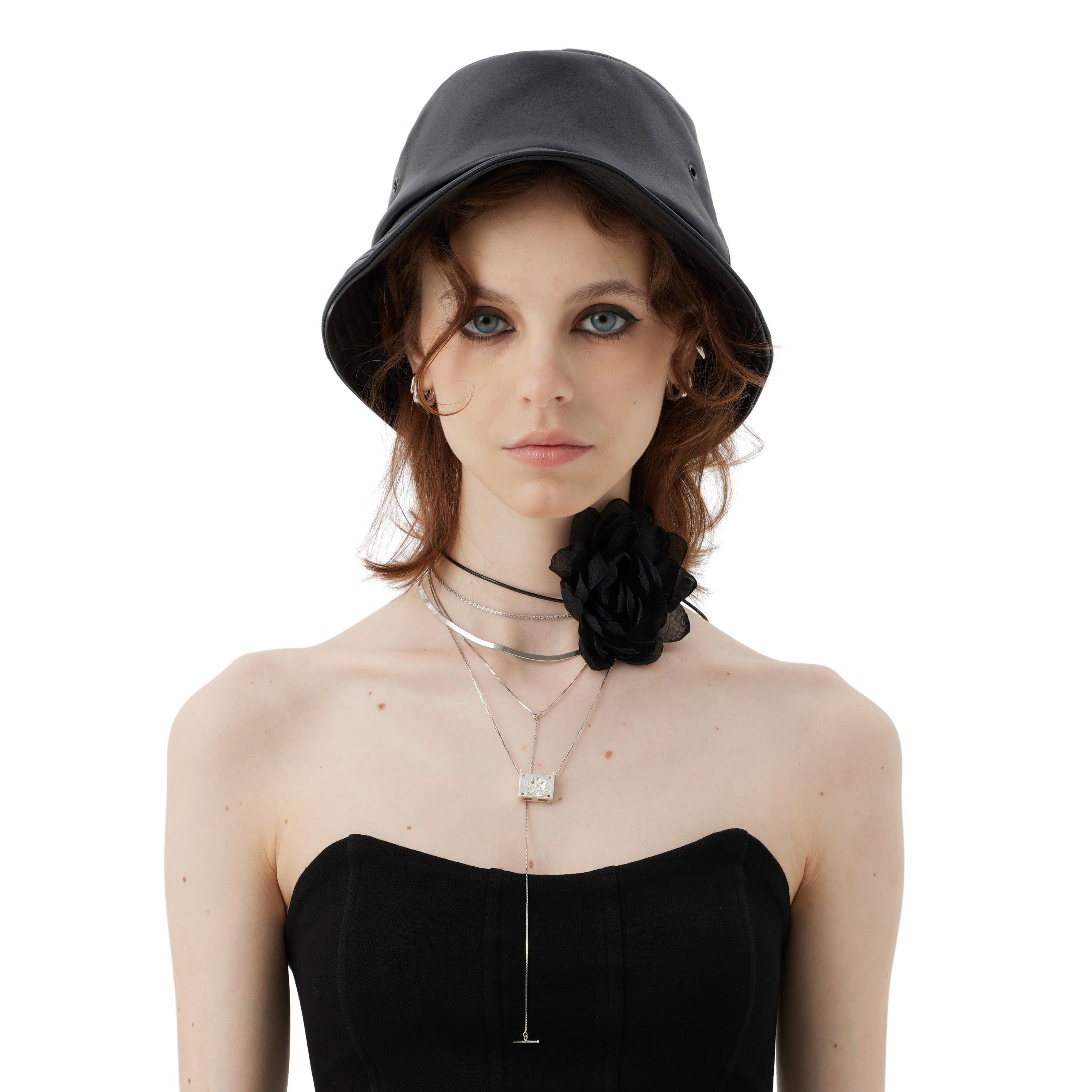 Black Leather Bucket Hat - Uniqvibe