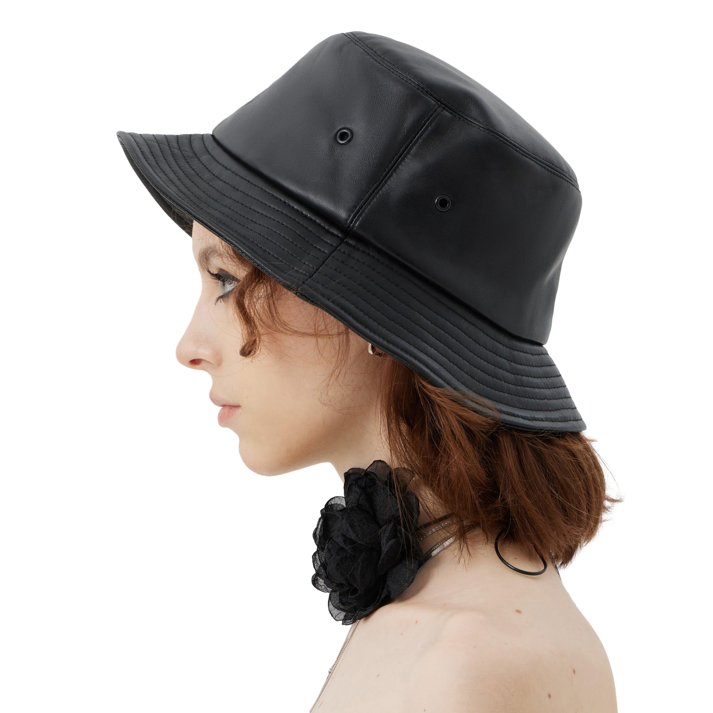 Black Leather Bucket Hat - Uniqvibe