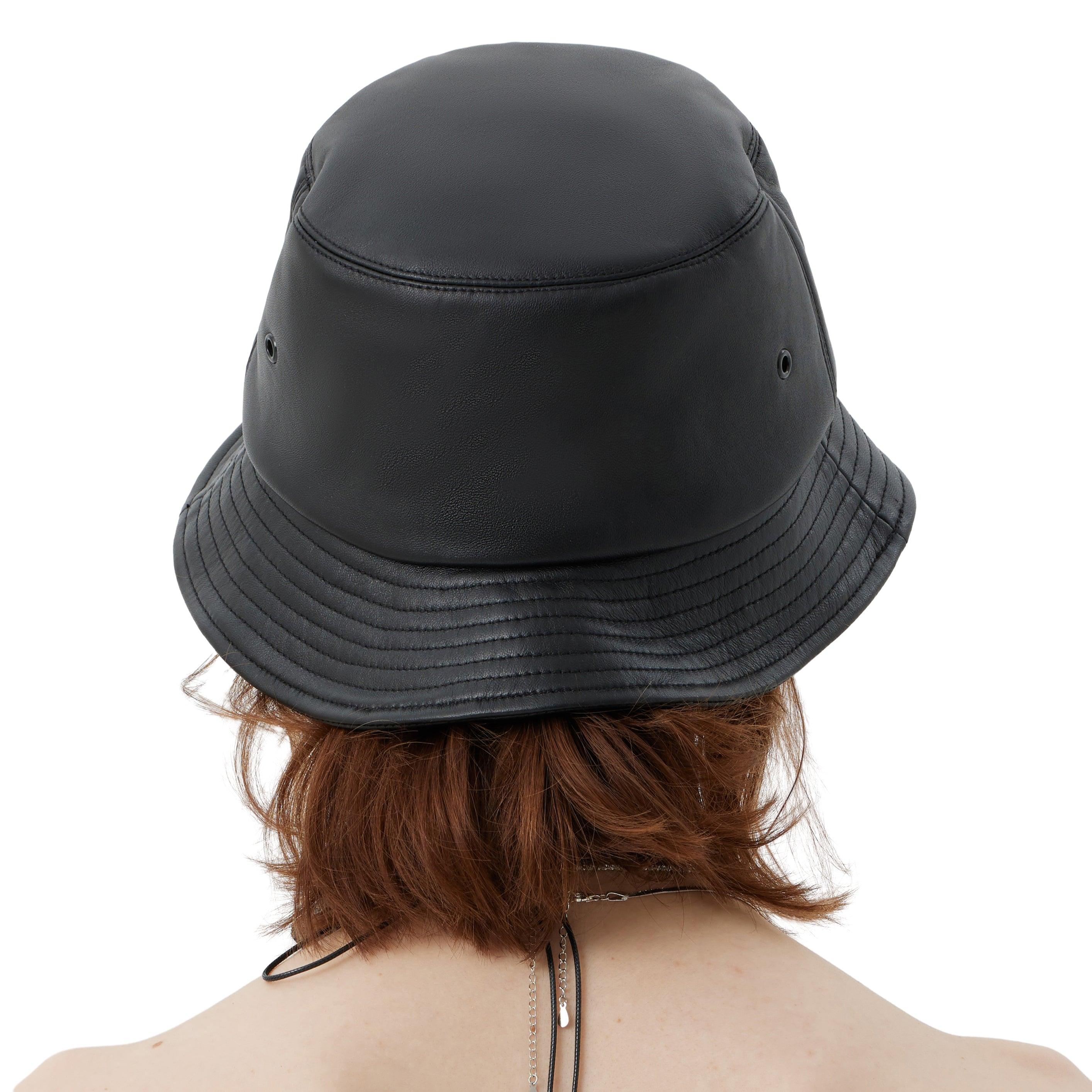 Black Leather Bucket Hat - Uniqvibe