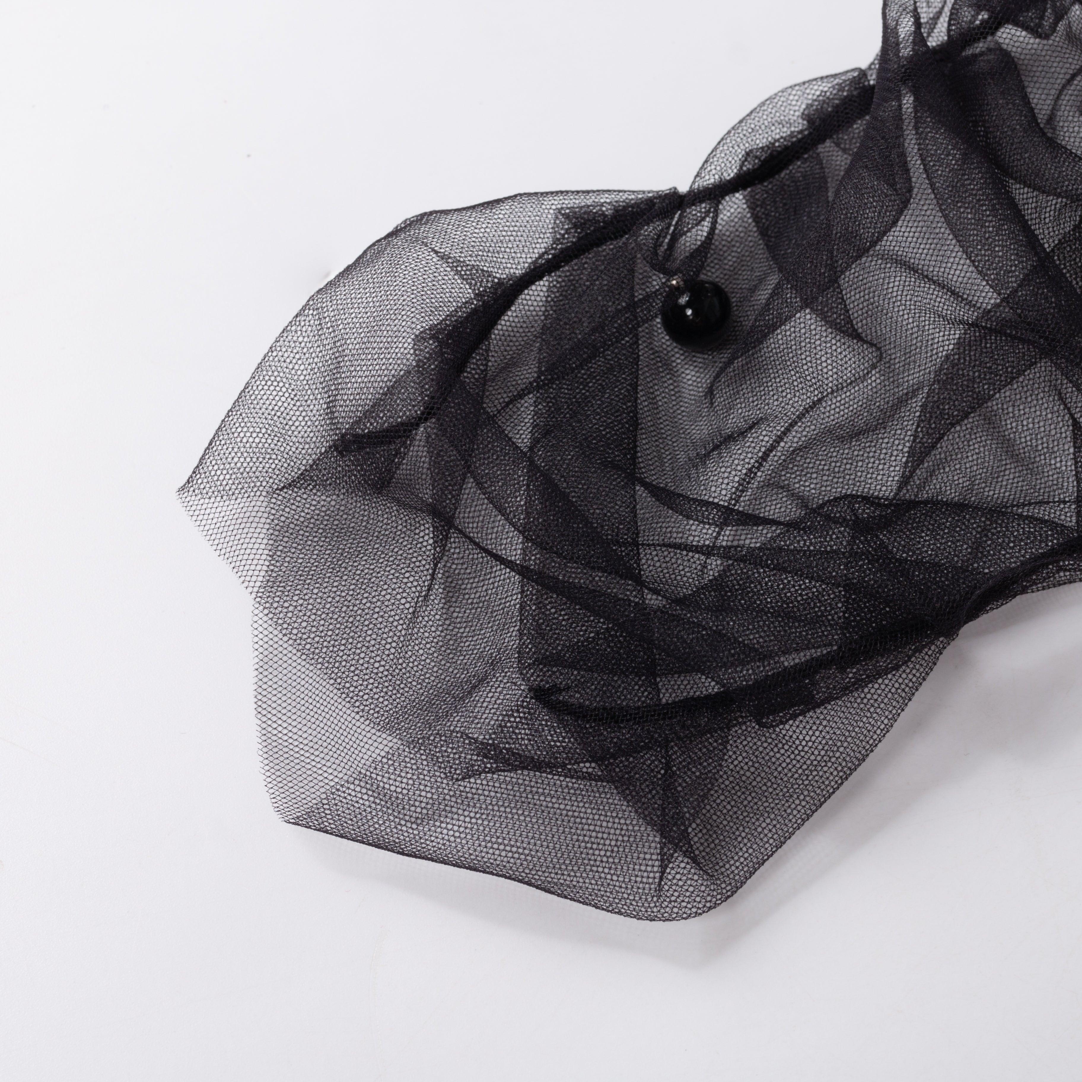 Black Pearl Pleated Tulle Sleeves - Uniqvibe