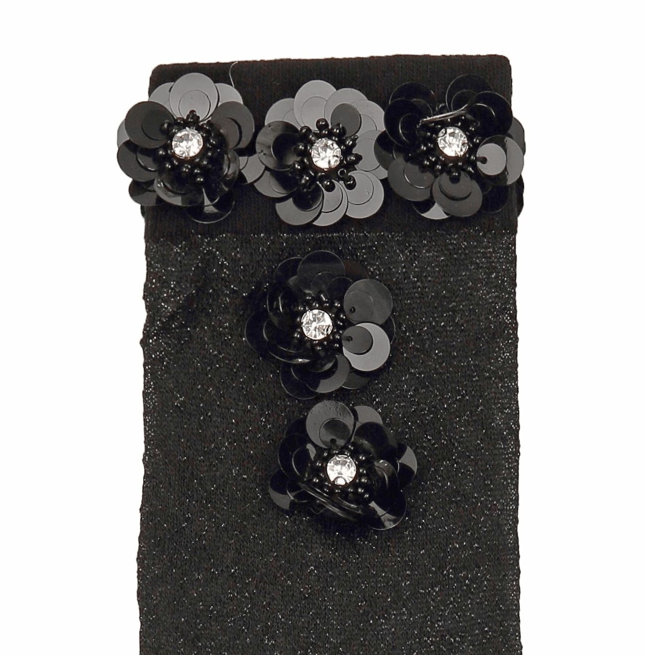 Black Sequined Floral Stretch Tulle Long Socks - Uniqvibe