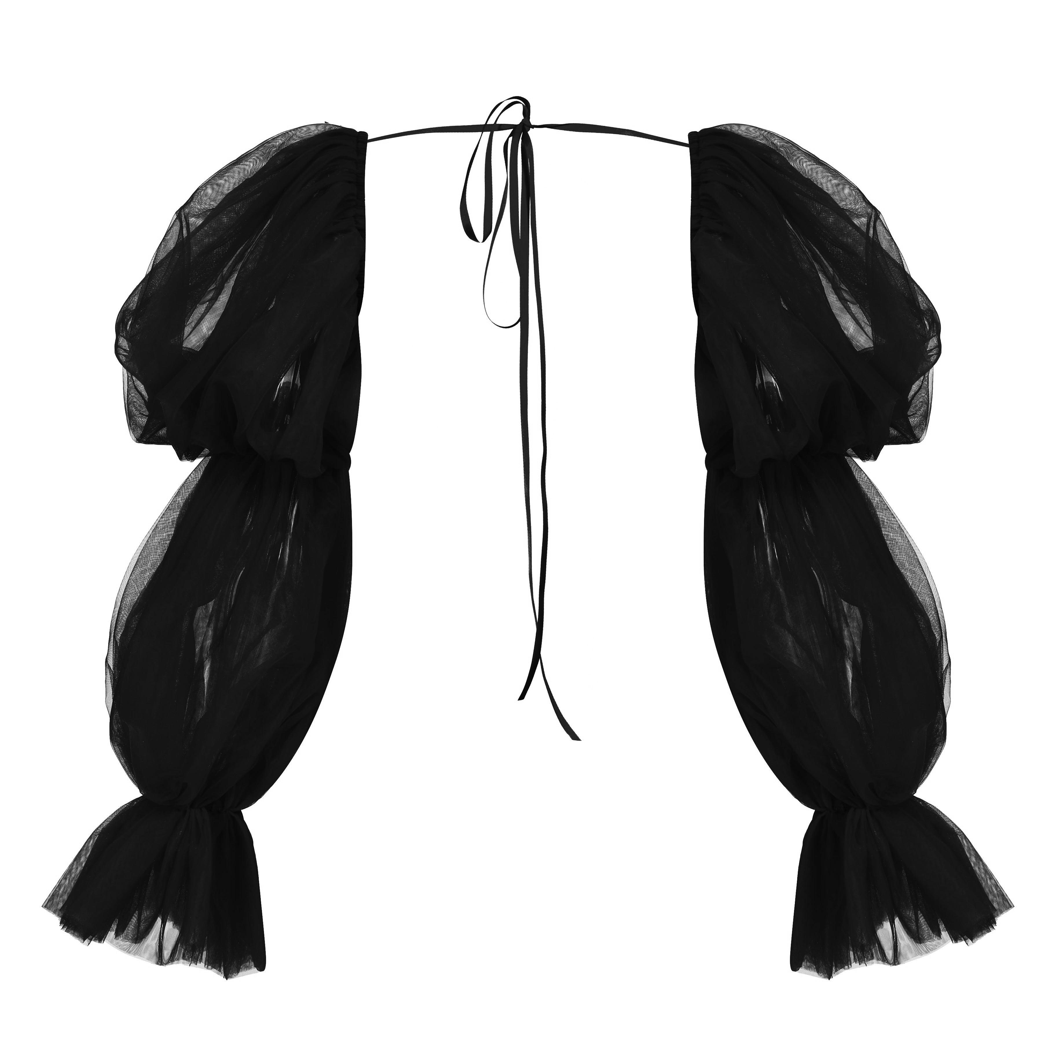 Black Stretch Section Double Tulle Puff Sleeves - Uniqvibe
