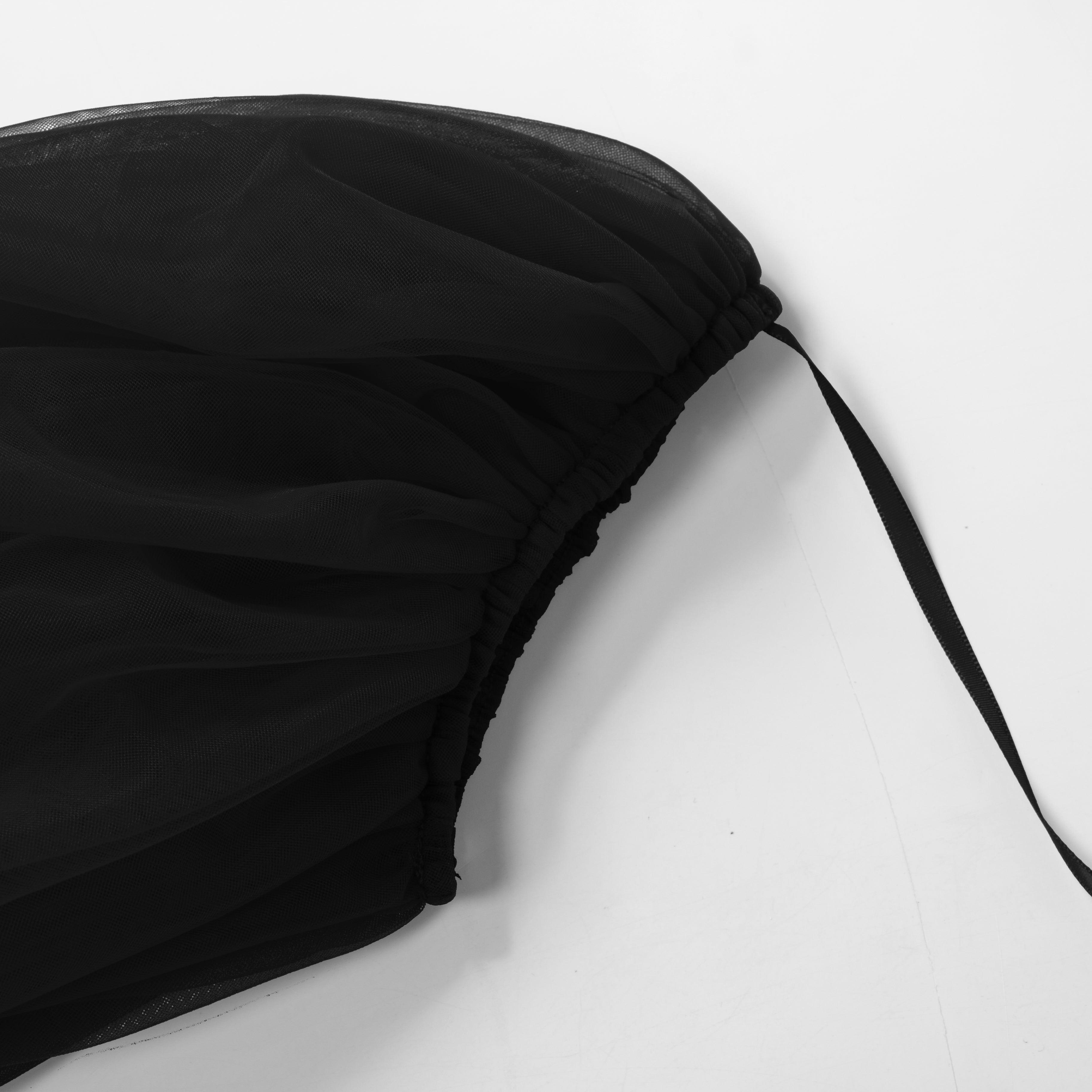 Black Stretch Section Double Tulle Puff Sleeves - Uniqvibe